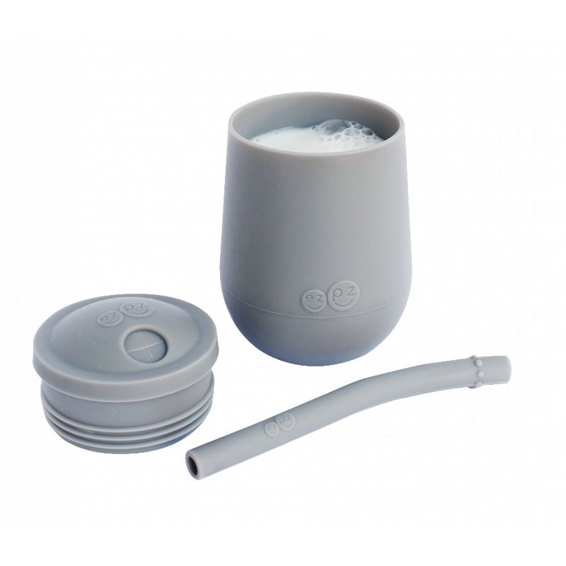 Mini cup gobelet d'apprentissage avec paille en silicone Gris foncé EZPZ
