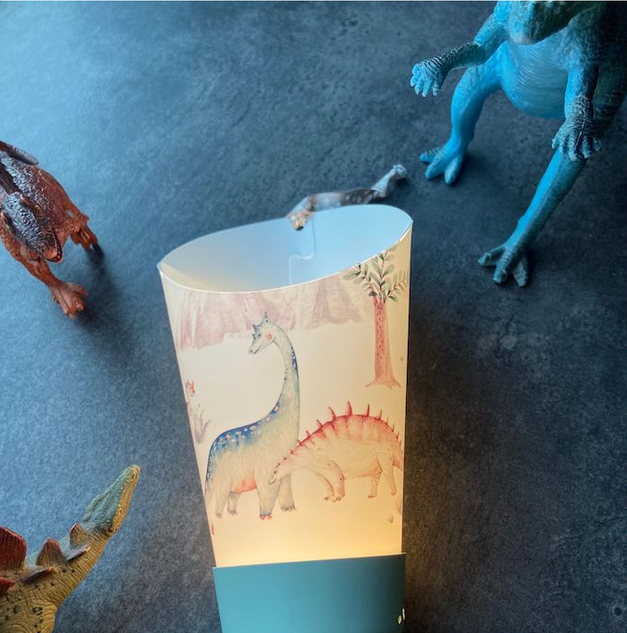 Coffret lampe Dinosauria - taupe et socle en bois de hêtre