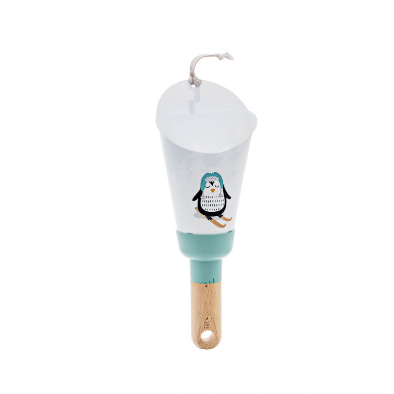 Coffret lampe Pingouin à ski - bleu et socle en bois de hêtre