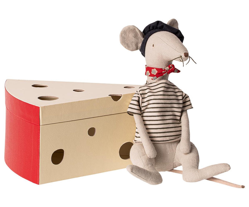 Maileg Rat in cheese box light grey